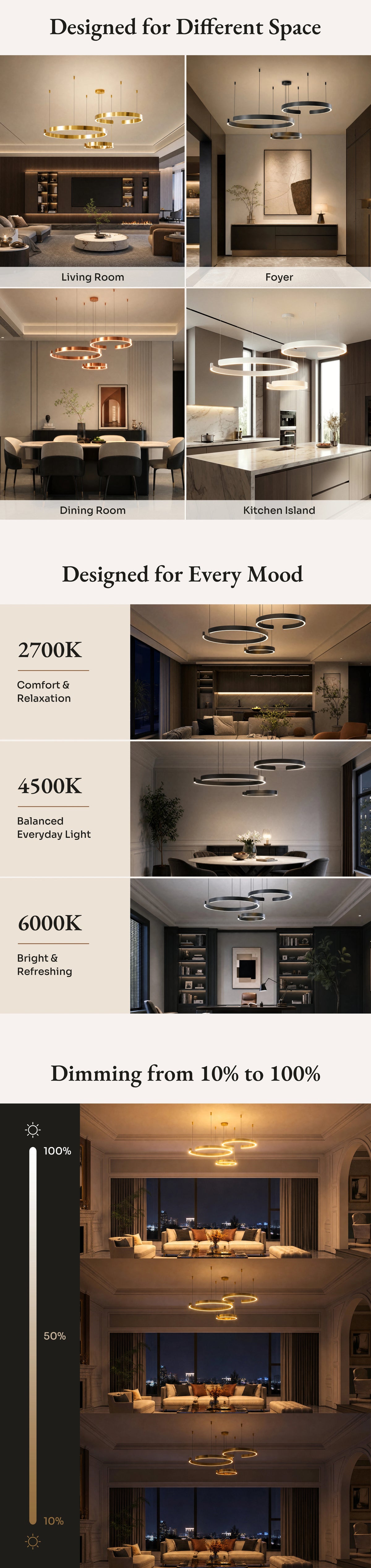 WOMO Black/Gold Ring Led Chandelier-WM2009