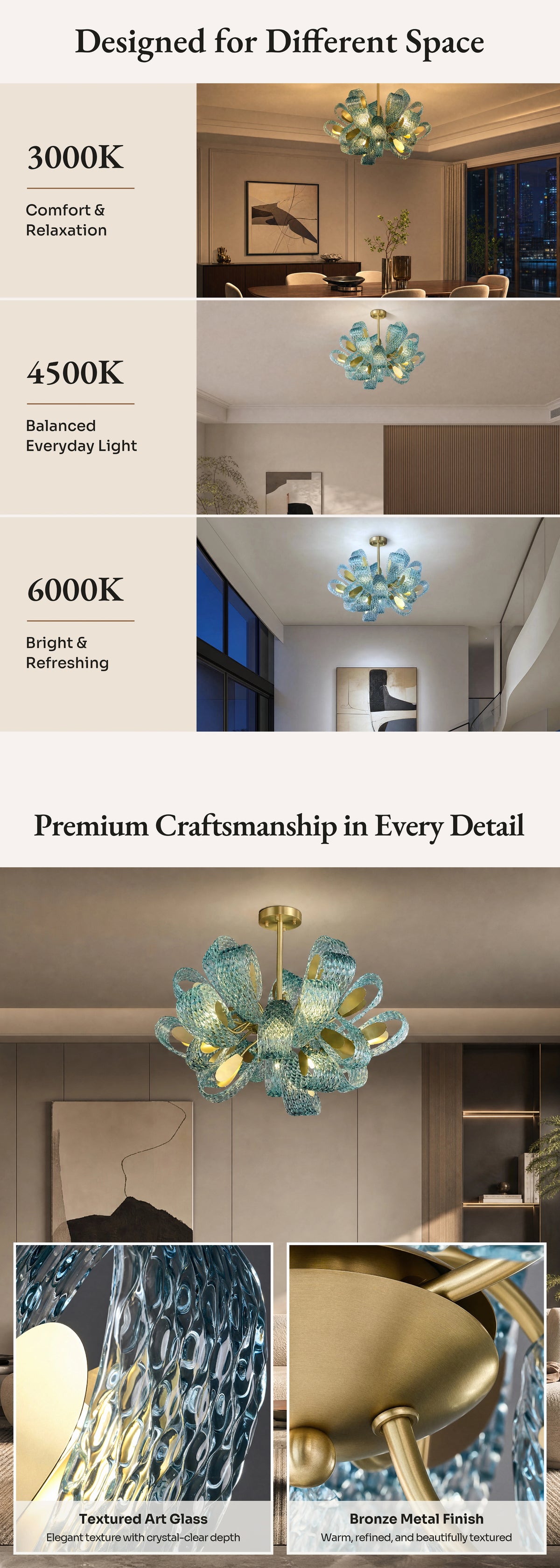 WOMO Peacock Blue Art Glass Chandelier-WM2213b