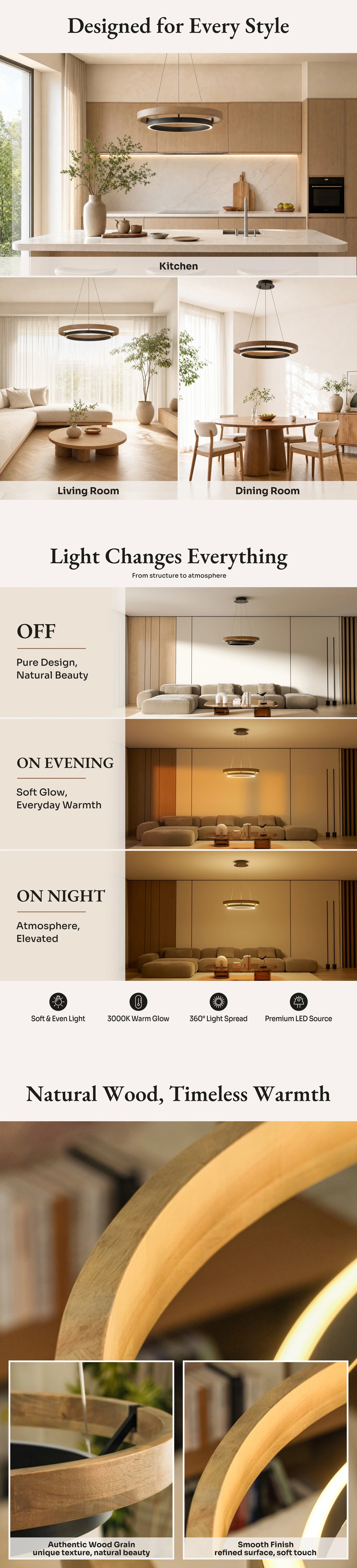 WOMO Circular Led Wood Chandelier-WM2492