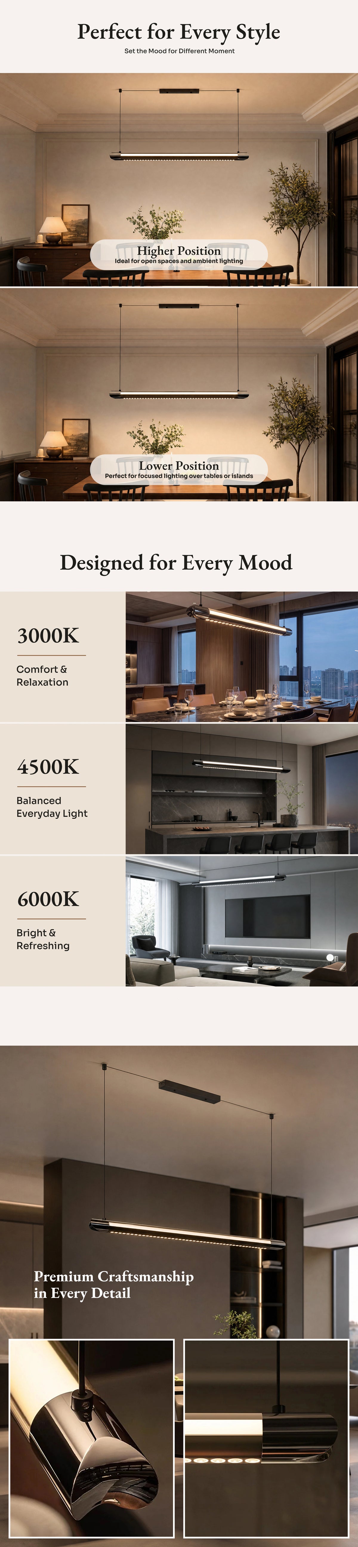 WOMO Black Linear Pendant Light - WM3225