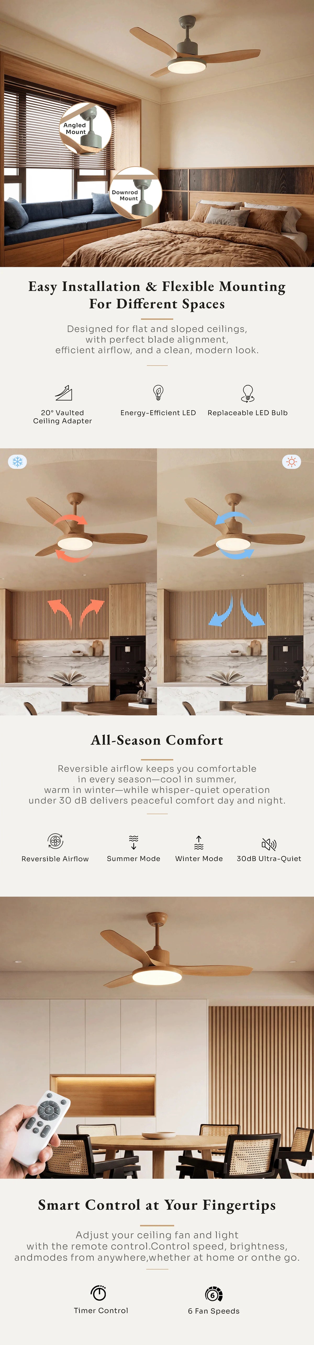WOMO Scandi Reversible Ceiling Fan with Light-WM5002