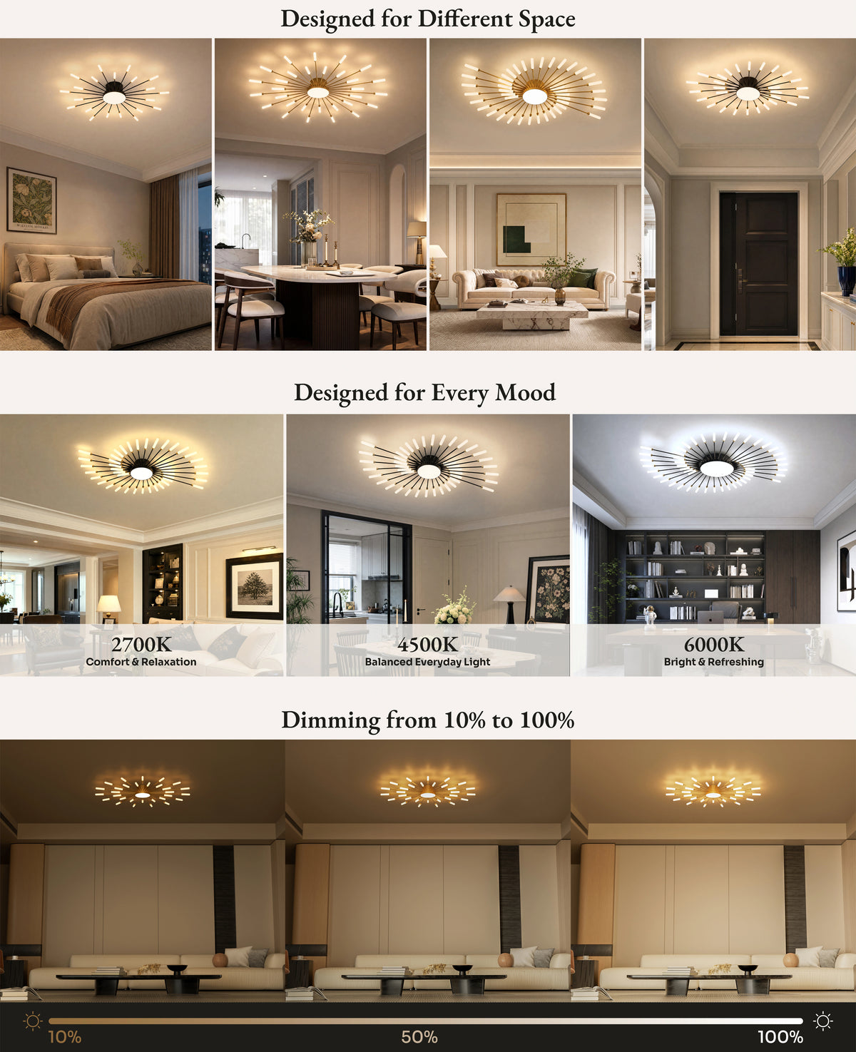 WOMO Firework Sunburst Flush Mount Ceiling Light-WM1001