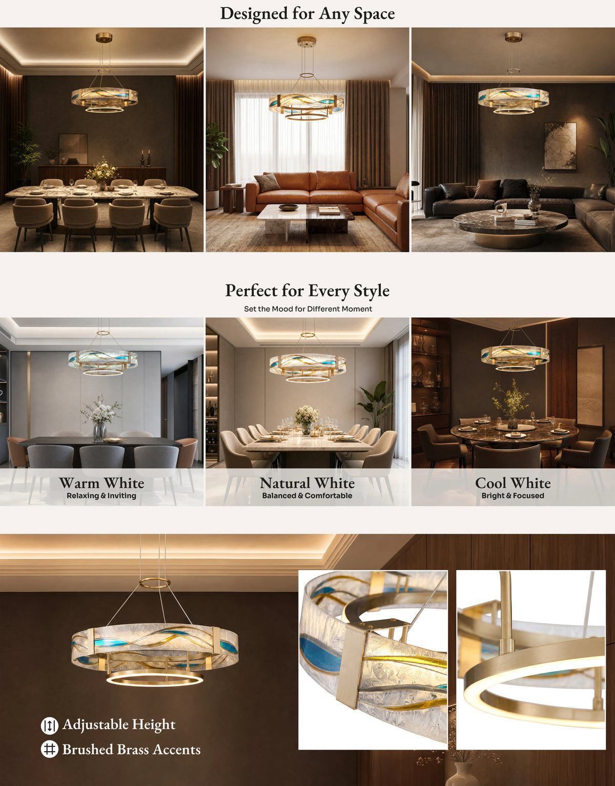 WOMO Enamel Round Brass Chandelier-WM2335
