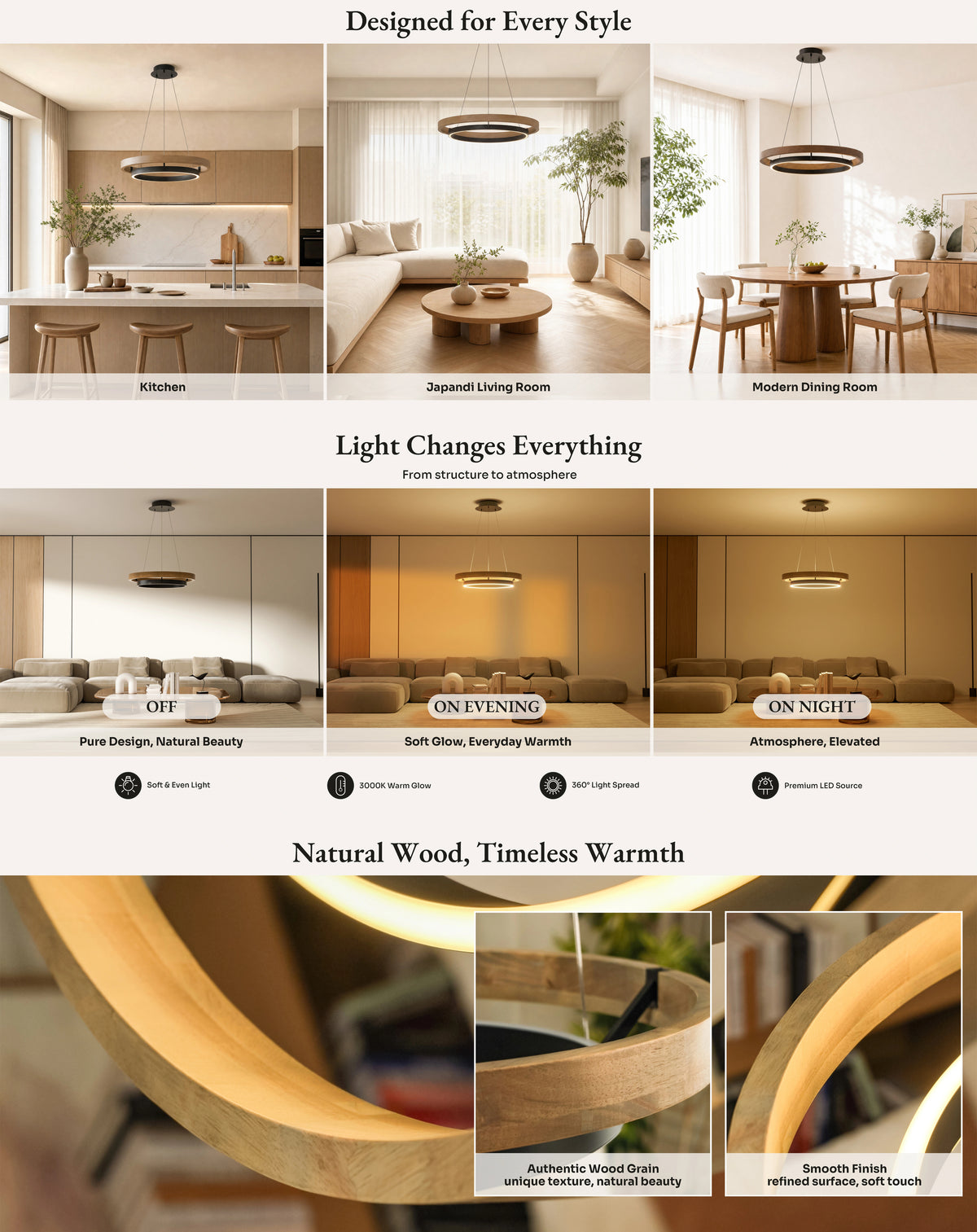 WOMO Circular Led Wood Chandelier-WM2492