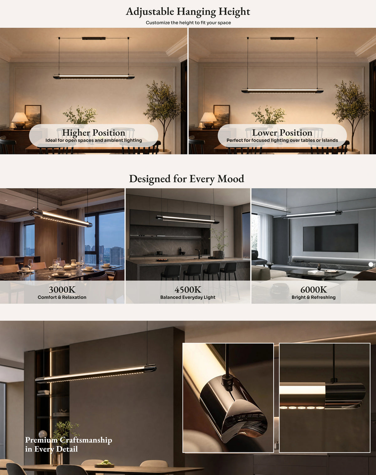 WOMO Black Linear Pendant Light - WM3225