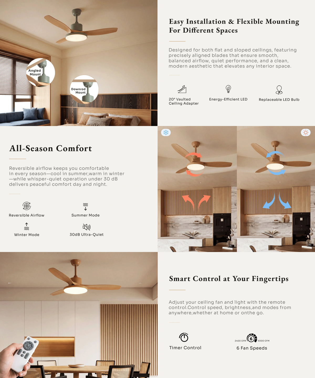 WOMO Scandi Reversible Ceiling Fan with Light-WM5002