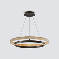 WOMO WM2492 medium size circular wood chandelier showing the balanced ring proportion and LED lighting design