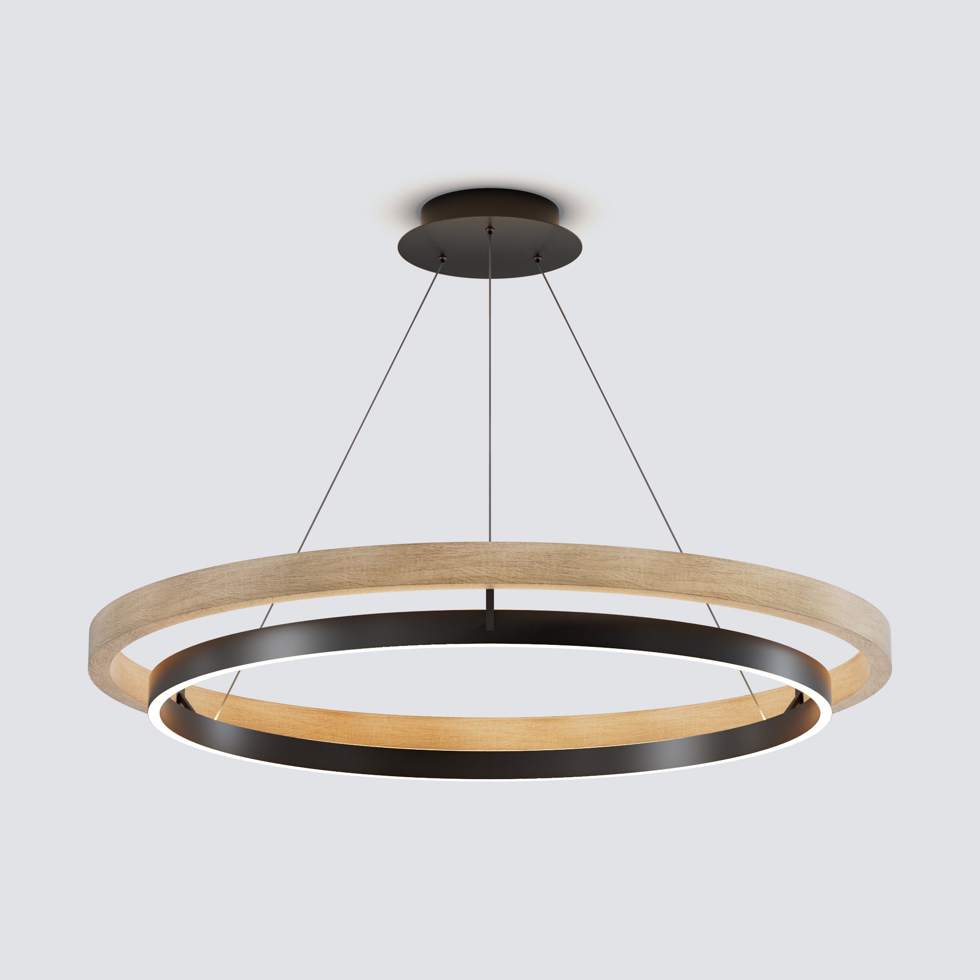 WOMO WM2492 double ring circular wood chandelier combining two suspended wooden LED rings