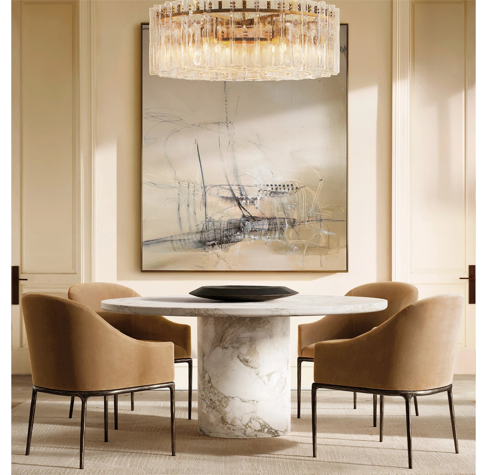 WOMO Clear Hammered Glass Round Chandelier - Lattice