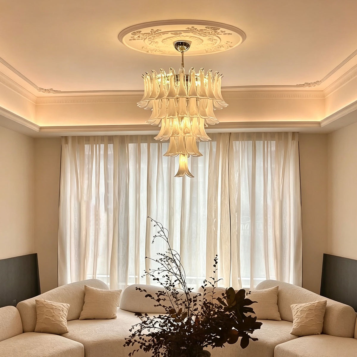 WOMO Mid Century Modern Glass Flower Petal Chandelier-WM3224