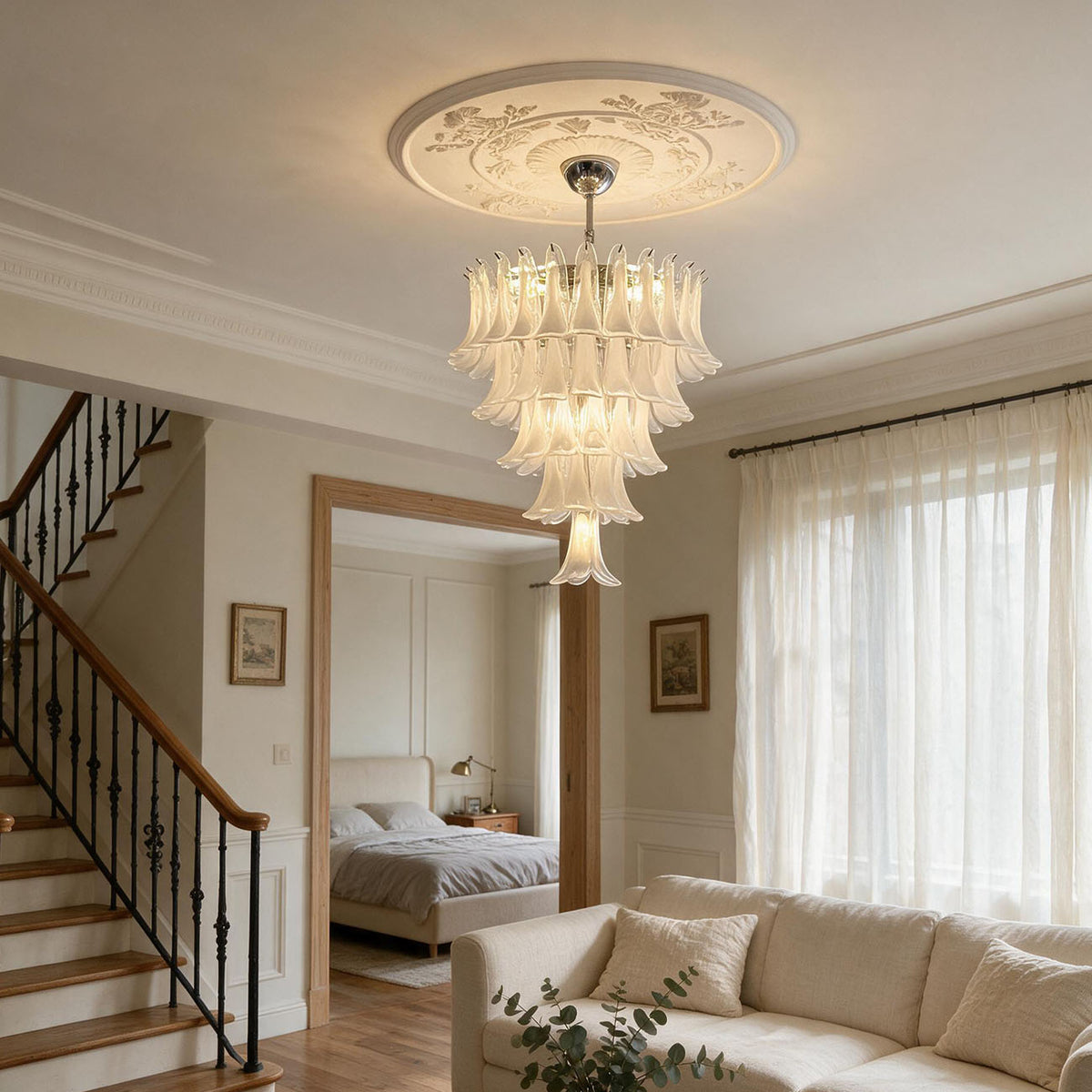 WOMO Mid Century Modern Glass Flower Petal Chandelier-WM3224