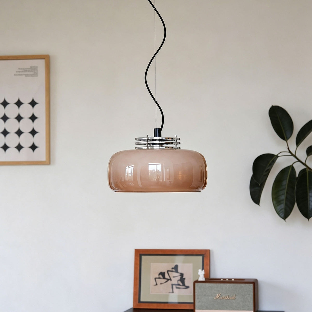 WOMO Drum Caramel Glass Pendant Light-WM3235