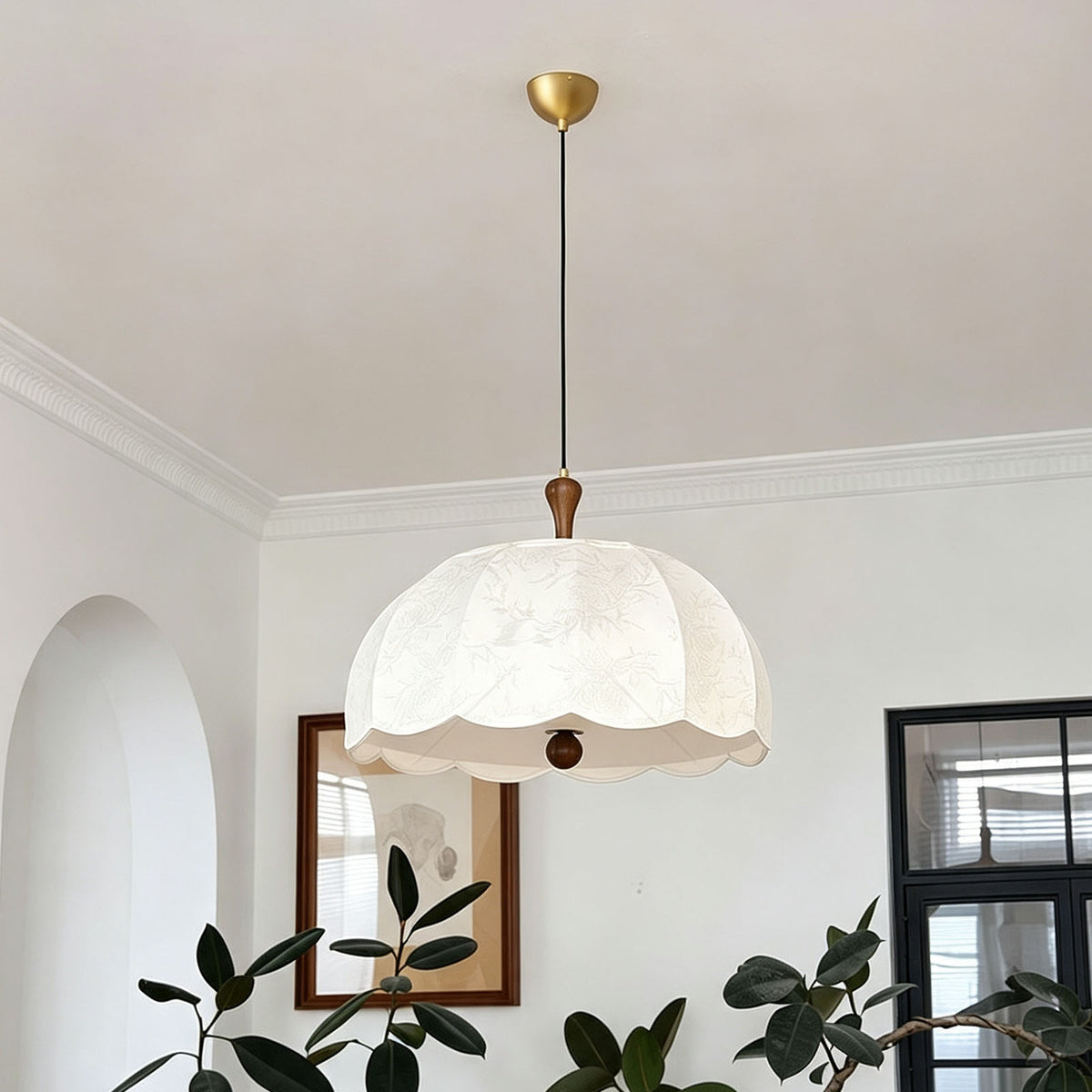 WOMO Fabric Dome Macrame Pendant Light-WM3236