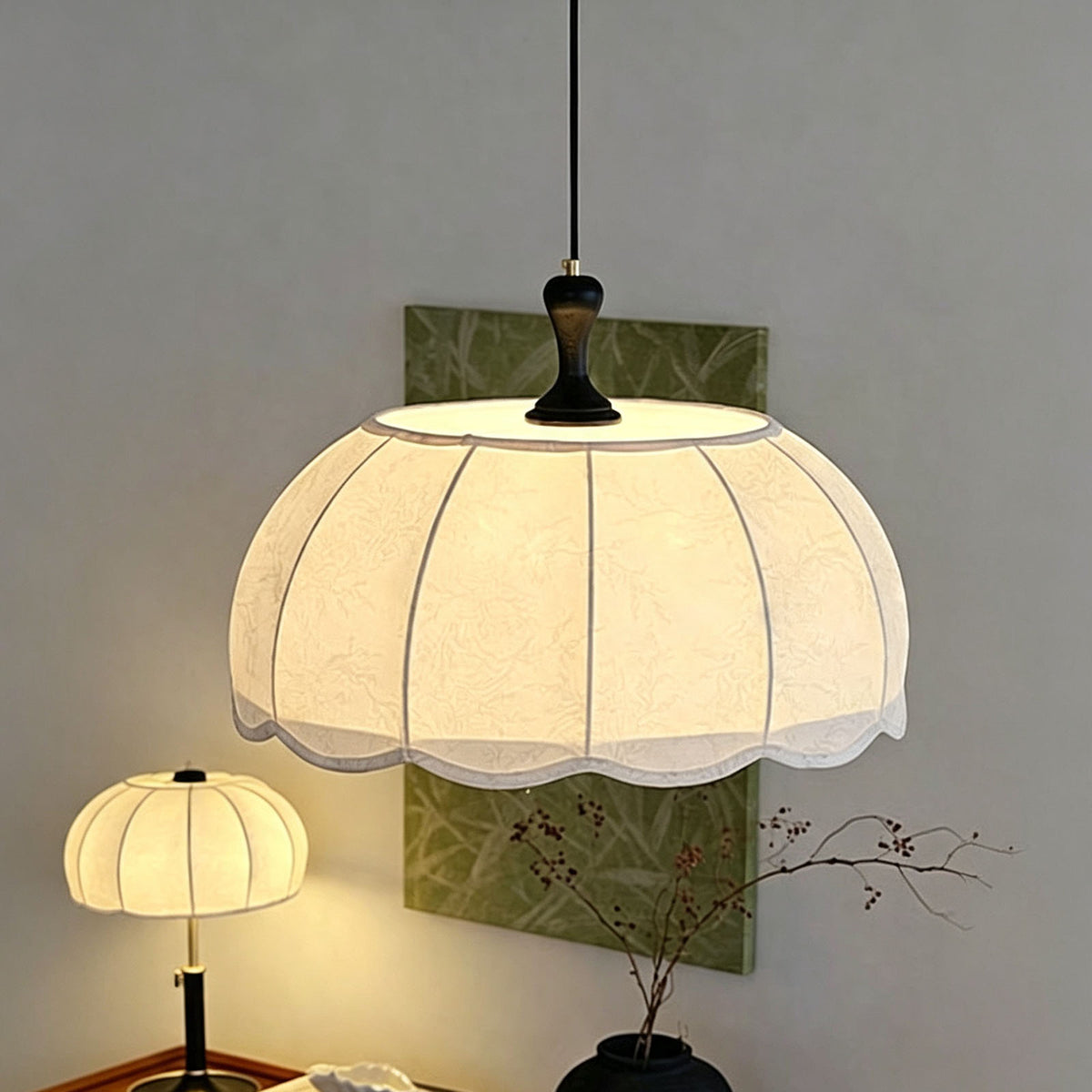 WOMO Fabric Dome Macrame Pendant Light-WM3236