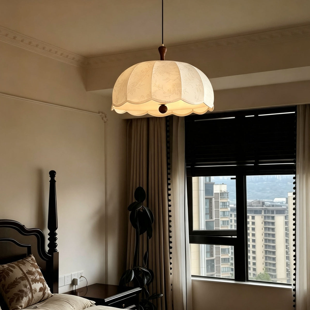 WOMO Fabric Dome Macrame Pendant Light-WM3236