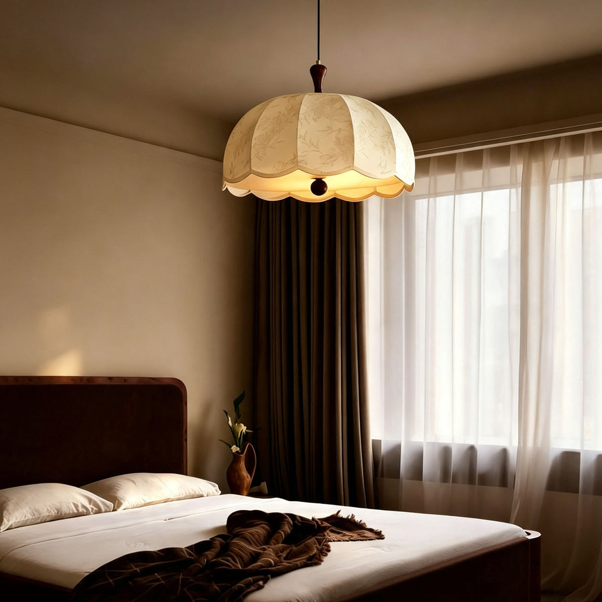 WOMO Fabric Dome Macrame Pendant Light-WM3236