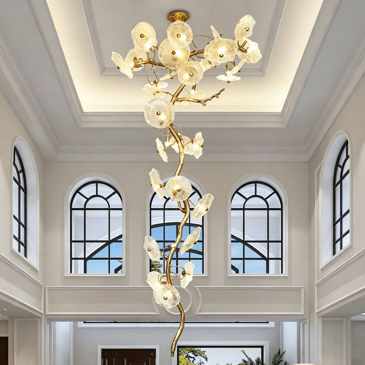 WOMO Lotus‑Leaf Textured Glass Spiral Chandelier-WM3238