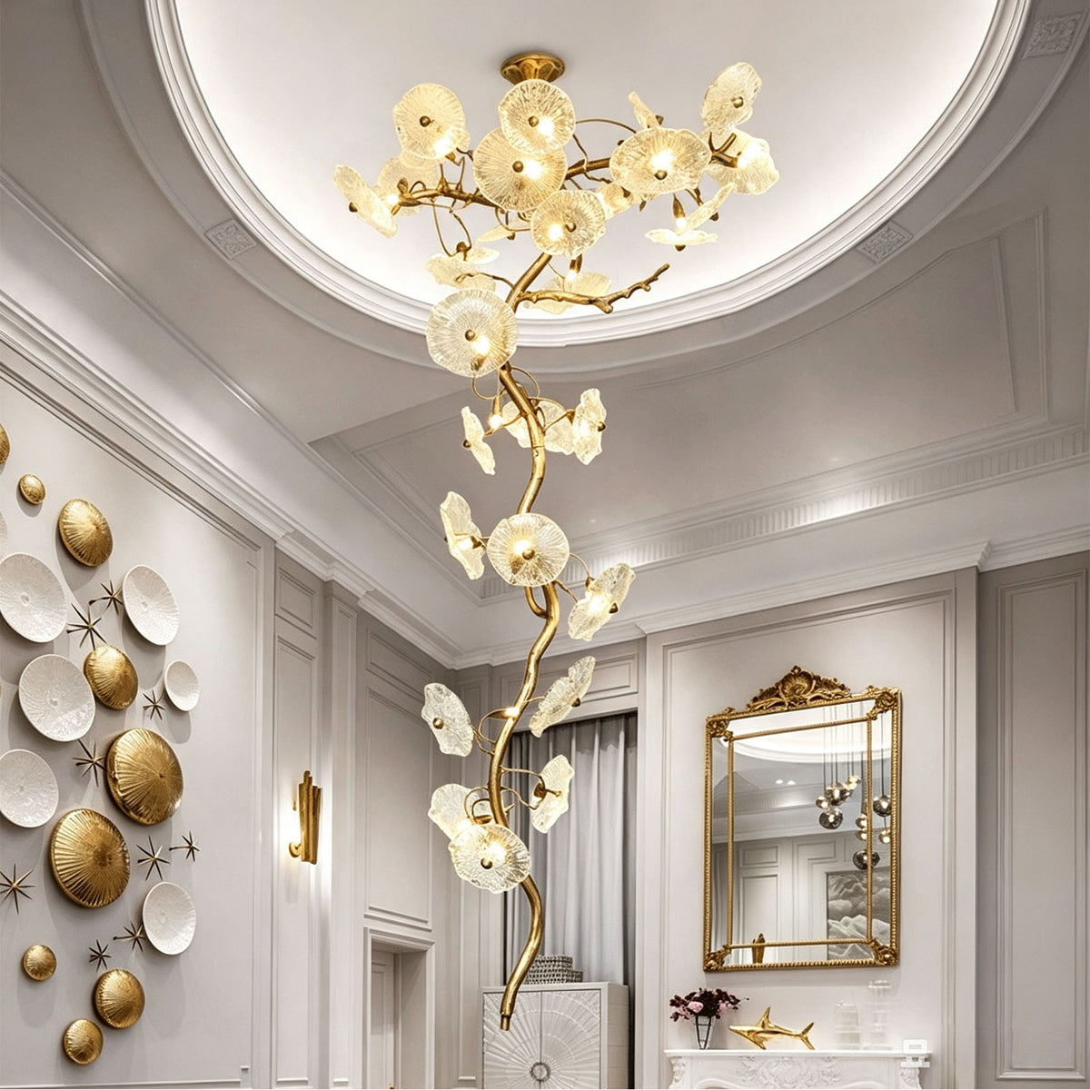 WOMO Lotus‑Leaf Textured Glass Spiral Chandelier-WM3238