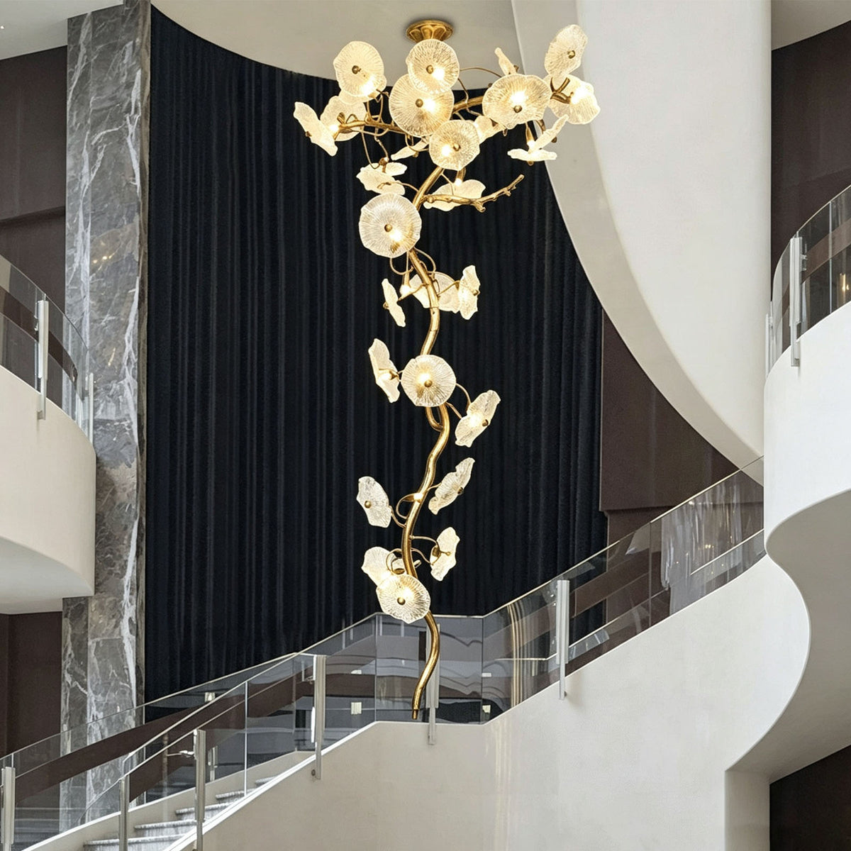 WOMO Lotus‑Leaf Textured Glass Spiral Chandelier-WM3238