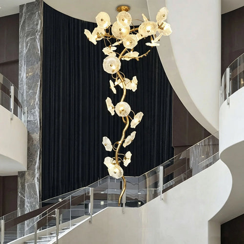 WOMO Lotus‑Leaf Textured Glass Spiral Chandelier-WM3238