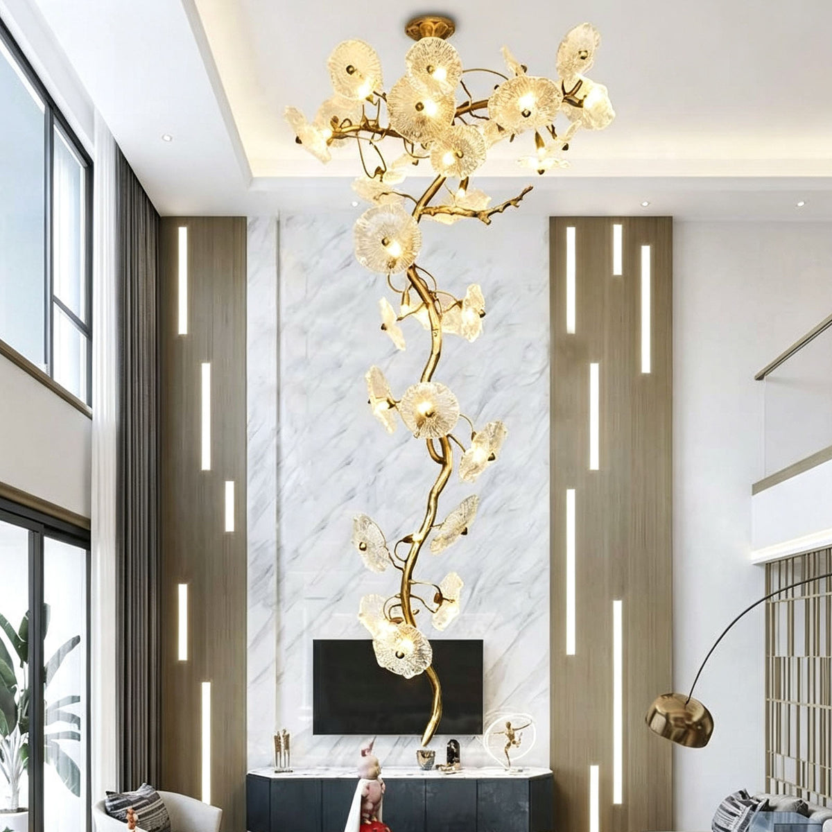 WOMO Lotus‑Leaf Textured Glass Spiral Chandelier-WM3238