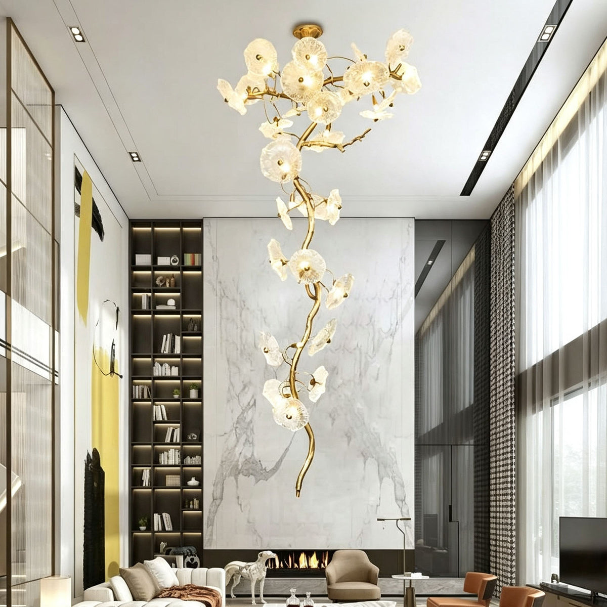 WOMO Lotus‑Leaf Textured Glass Spiral Chandelier-WM3238