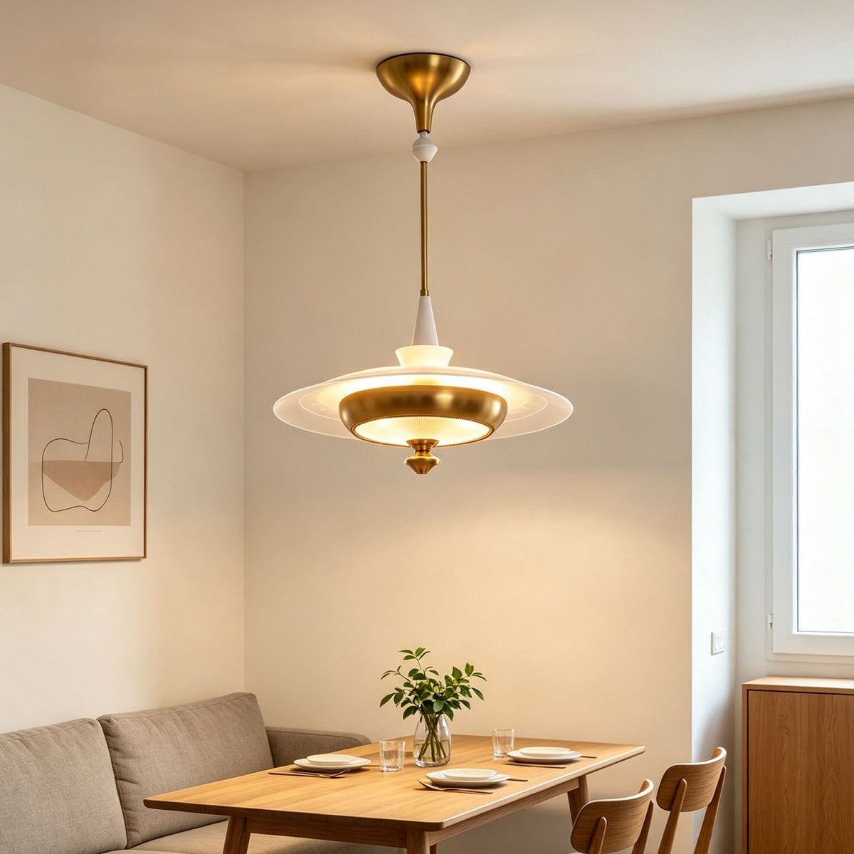 WOMO Frosted Glass Saucer Pendant Light-WM3243