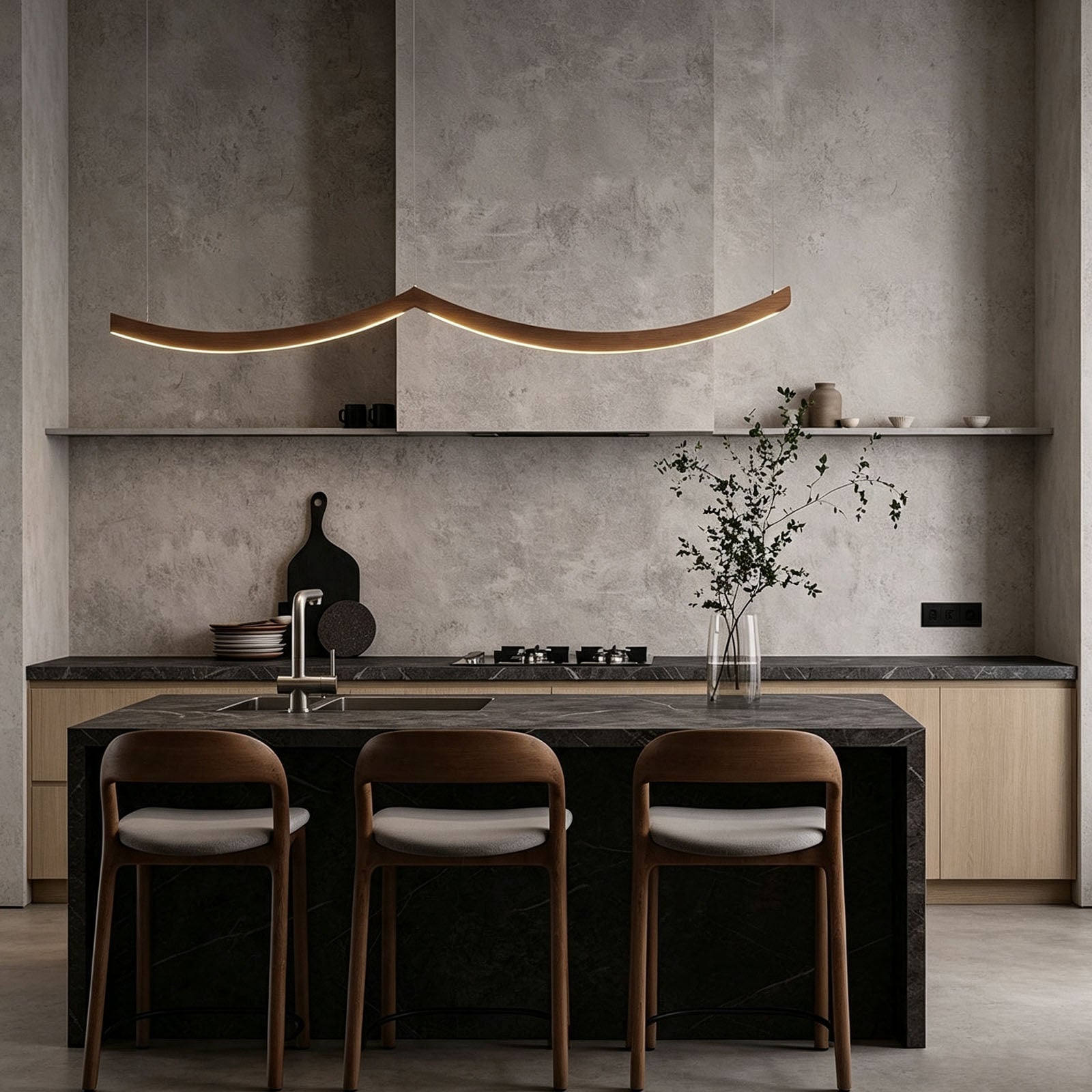 WOMO Scandi Curved Wooden Pendant Light-WM3245