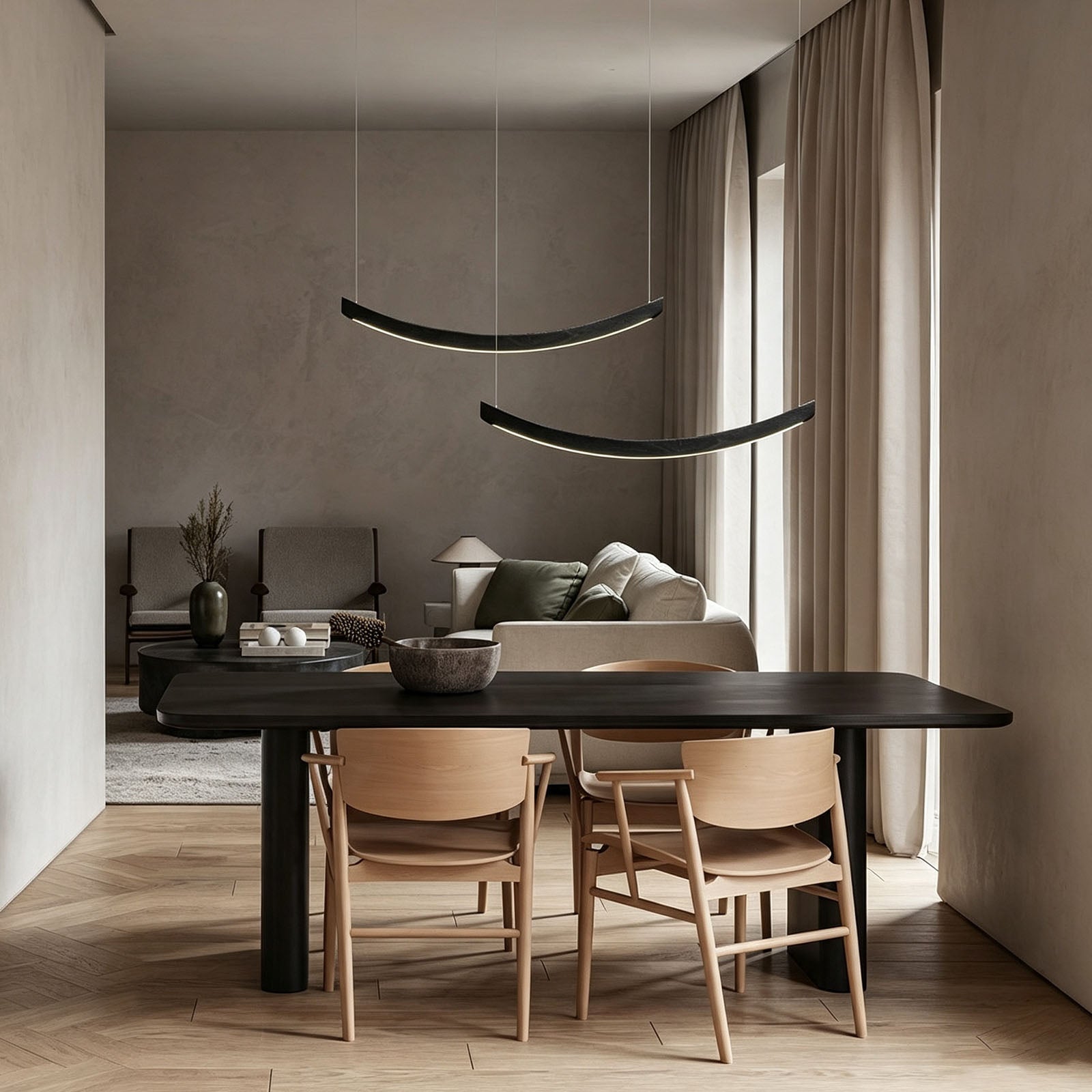 WOMO Scandi Curved Wooden Pendant Light-WM3245
