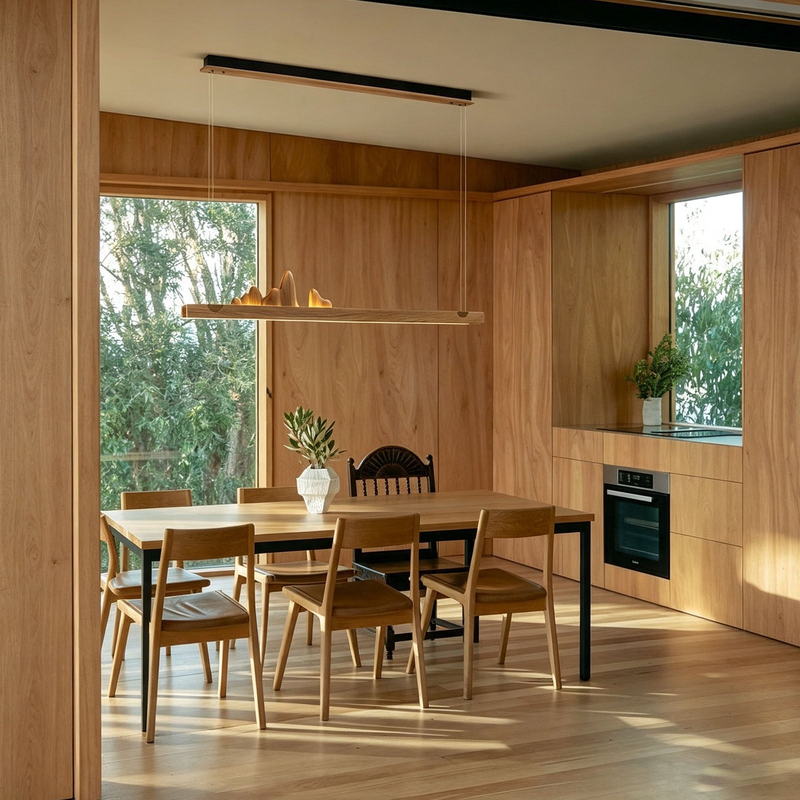 WOMO Rock‑Inspired Wooden Linear Pendant Light-WM3246