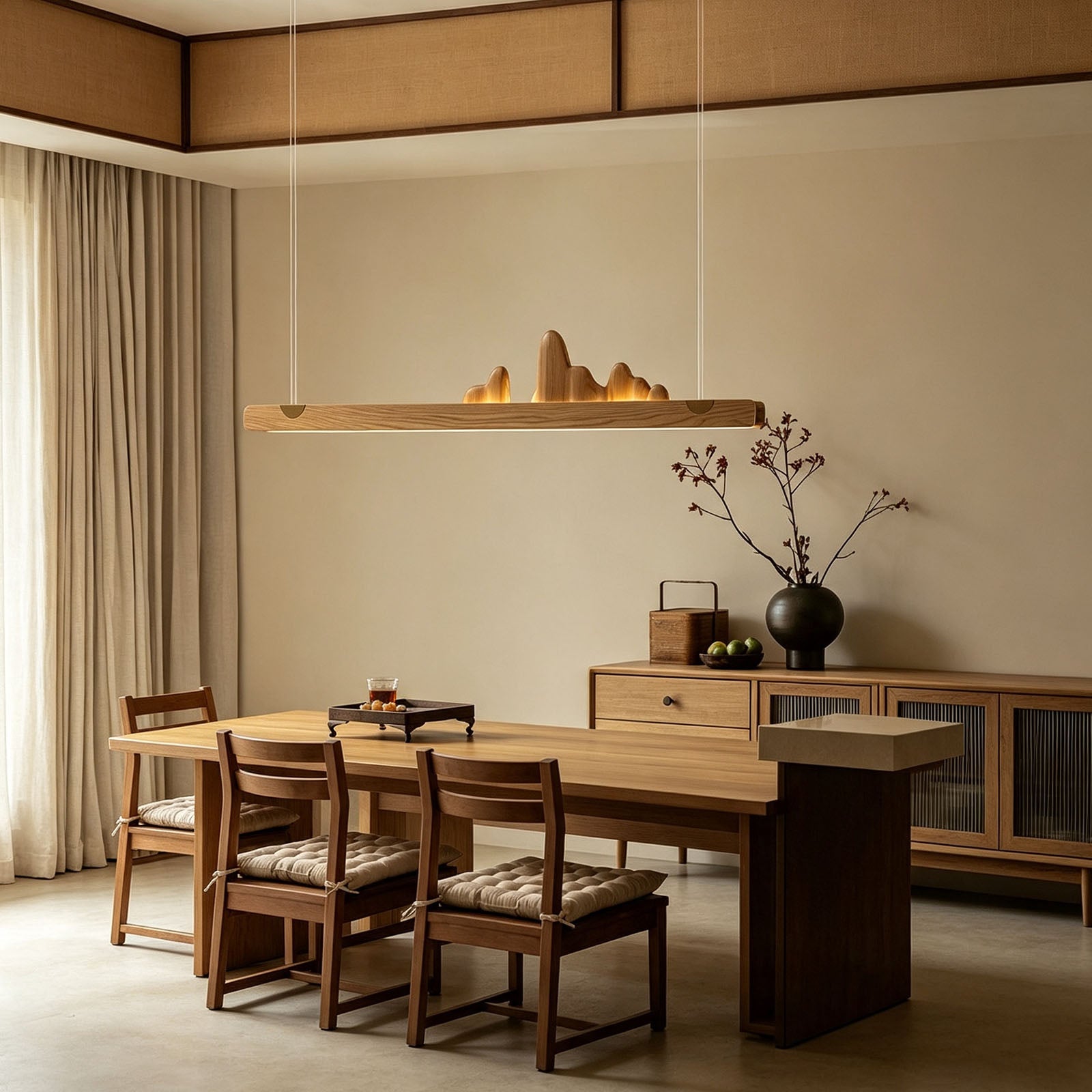 WOMO Rock‑Inspired Wooden Linear Pendant Light-WM3246