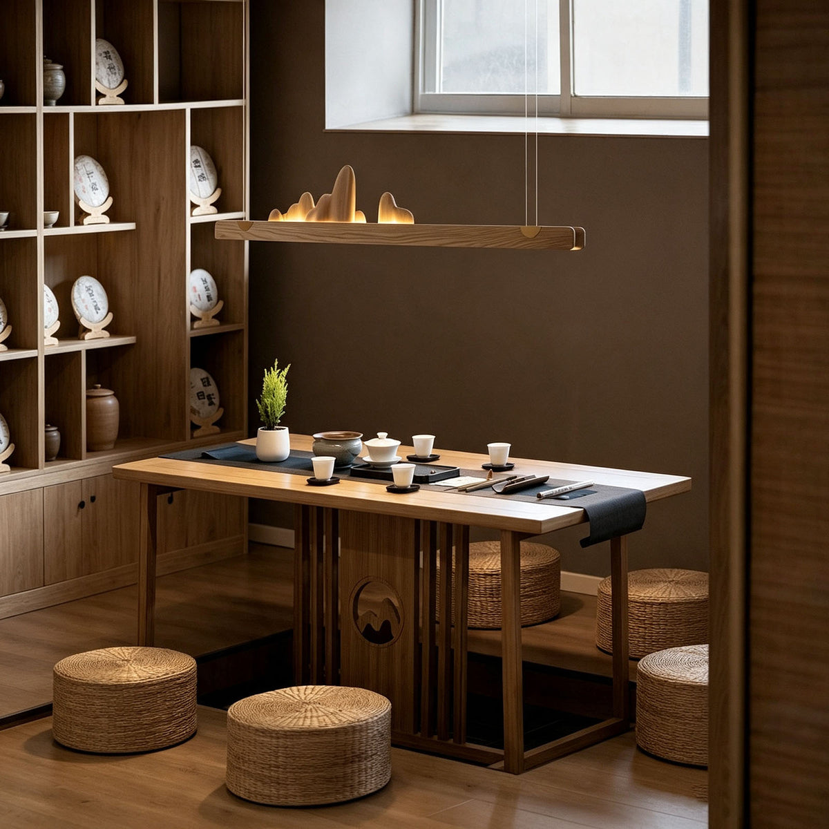 WOMO Rock‑Inspired Wooden Linear Pendant Light-WM3246