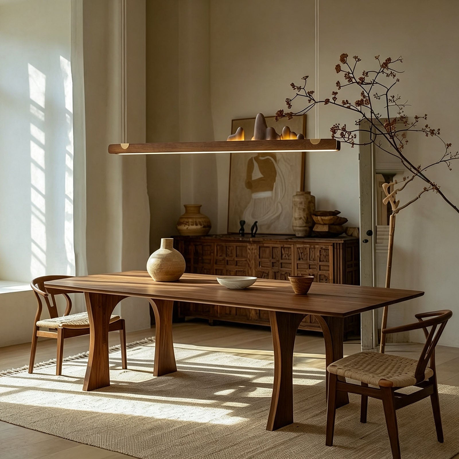 WOMO Rock‑Inspired Wooden Linear Pendant Light-WM3246