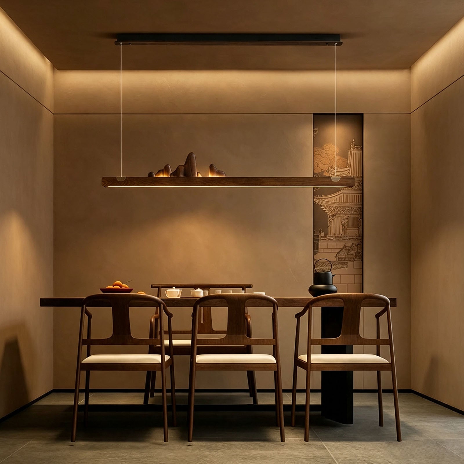 WOMO Rock‑Inspired Wooden Linear Pendant Light-WM3246