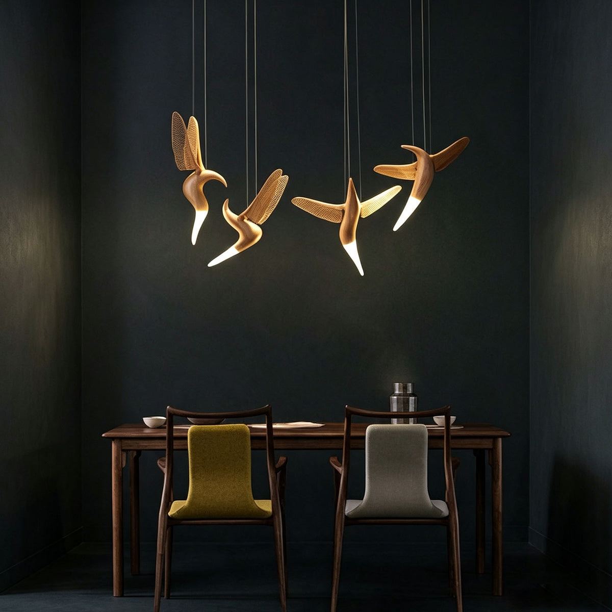 WOMO Hummingbird Multi‑Drop Wooden Pendant Light-WM3250