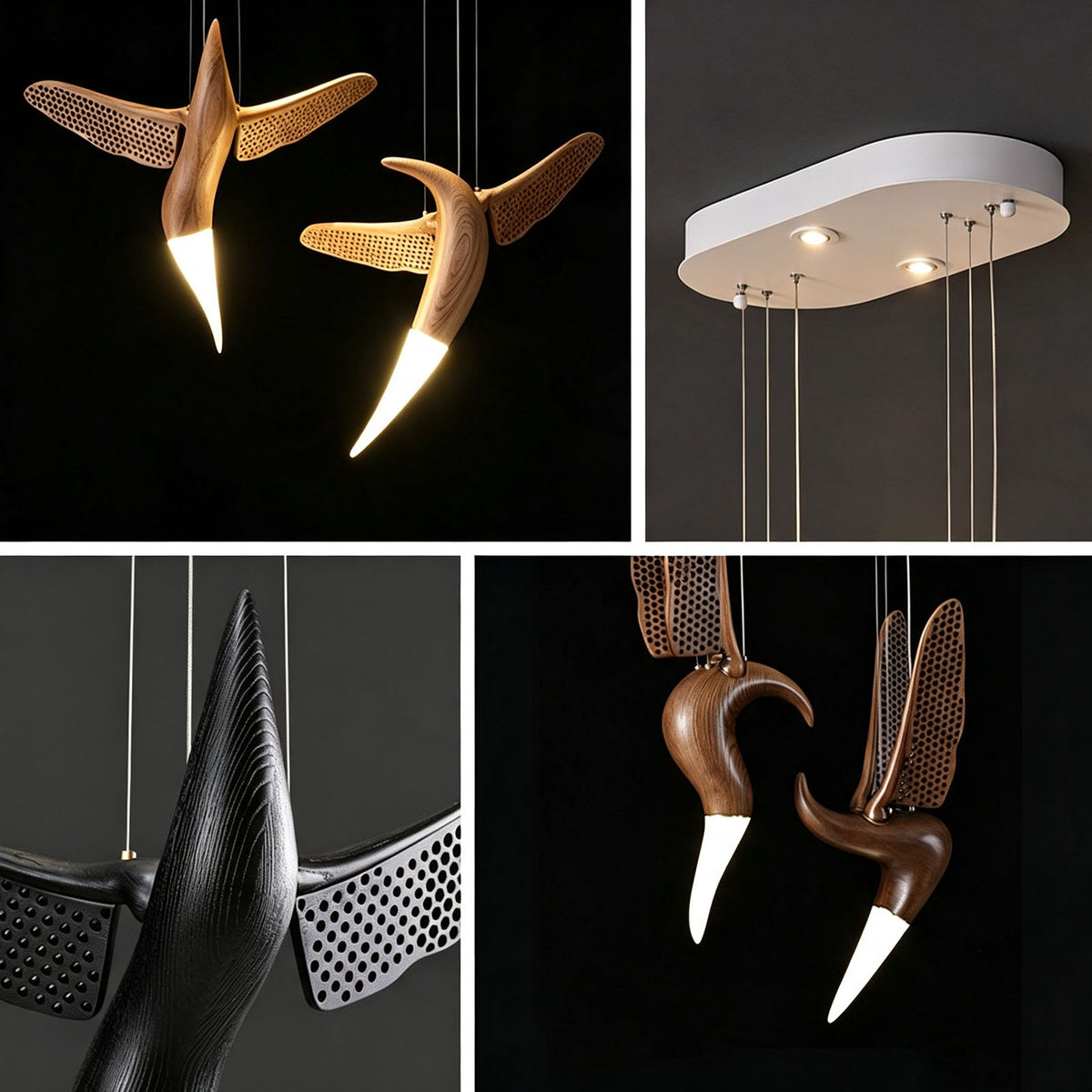 WOMO Hummingbird Multi‑Drop Wooden Pendant Light-WM3250