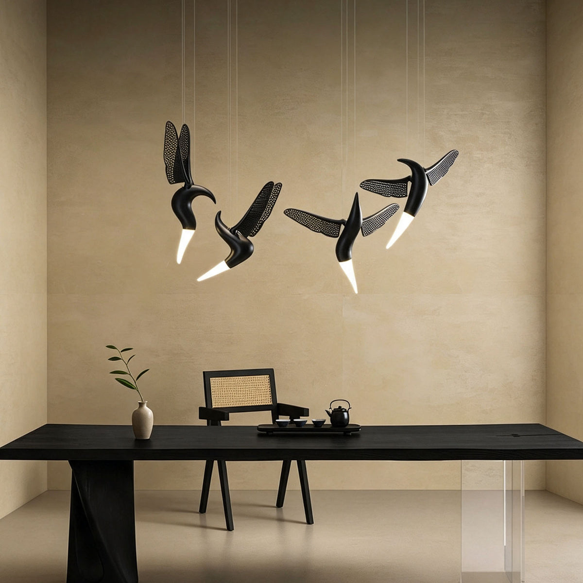 WOMO Hummingbird Multi‑Drop Wooden Pendant Light-WM3250