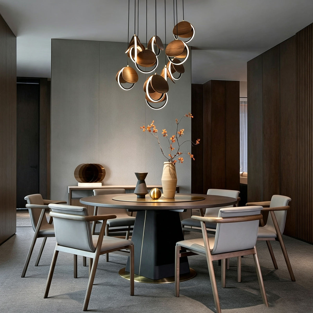 WOMO Wood Disc Cluster Pendant Light-WM3252