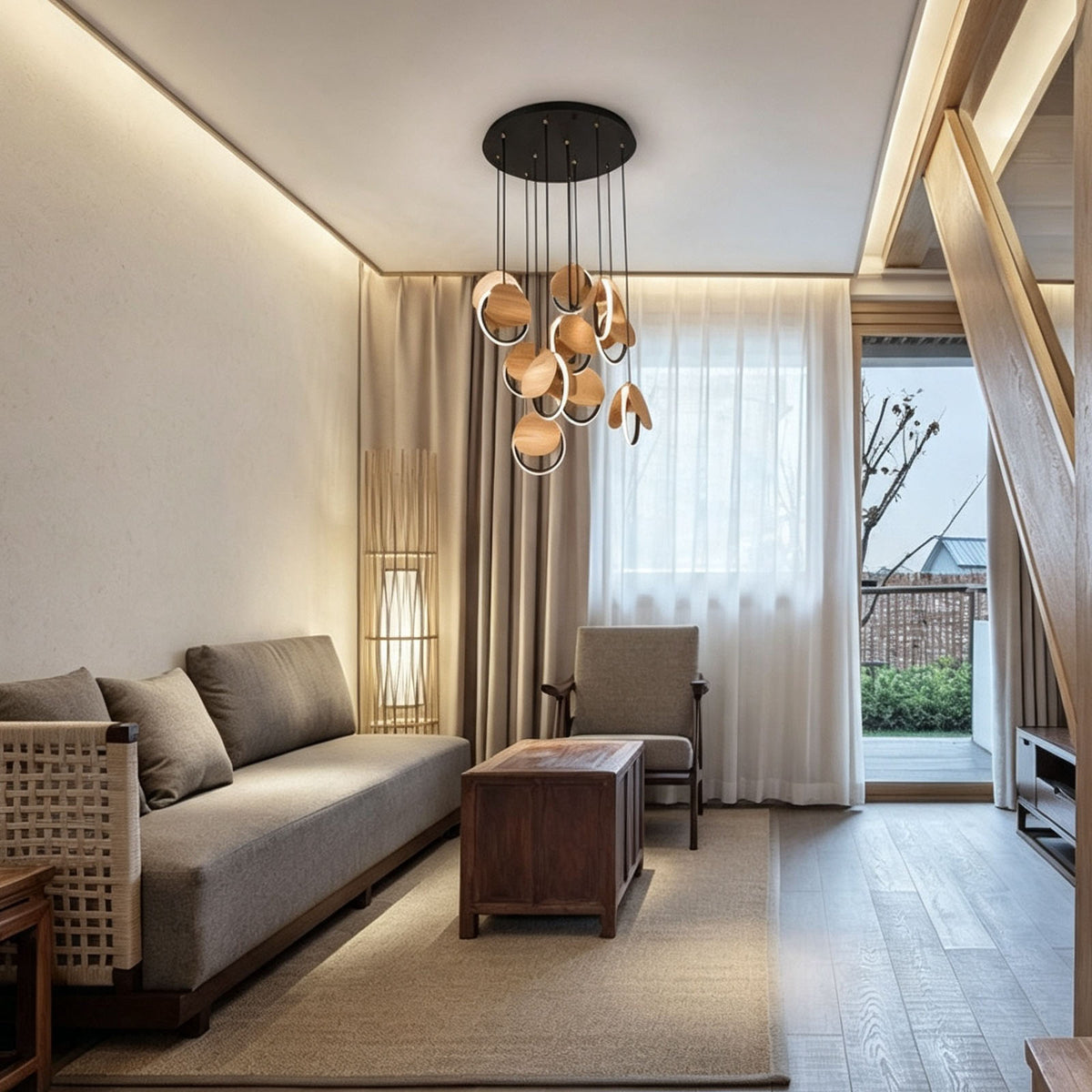 WOMO Wood Disc Cluster Pendant Light-WM3252