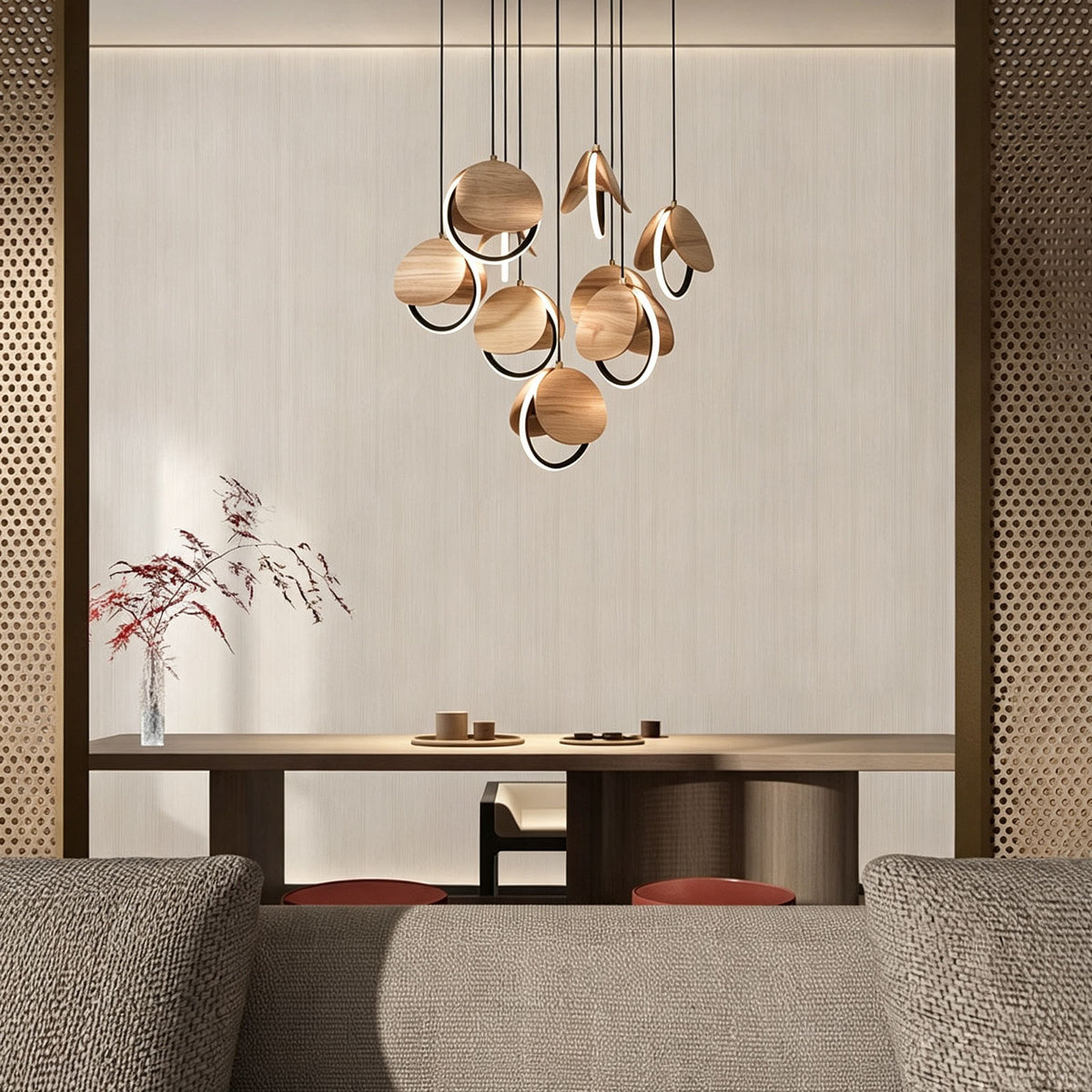 WOMO Wood Disc Cluster Pendant Light-WM3252