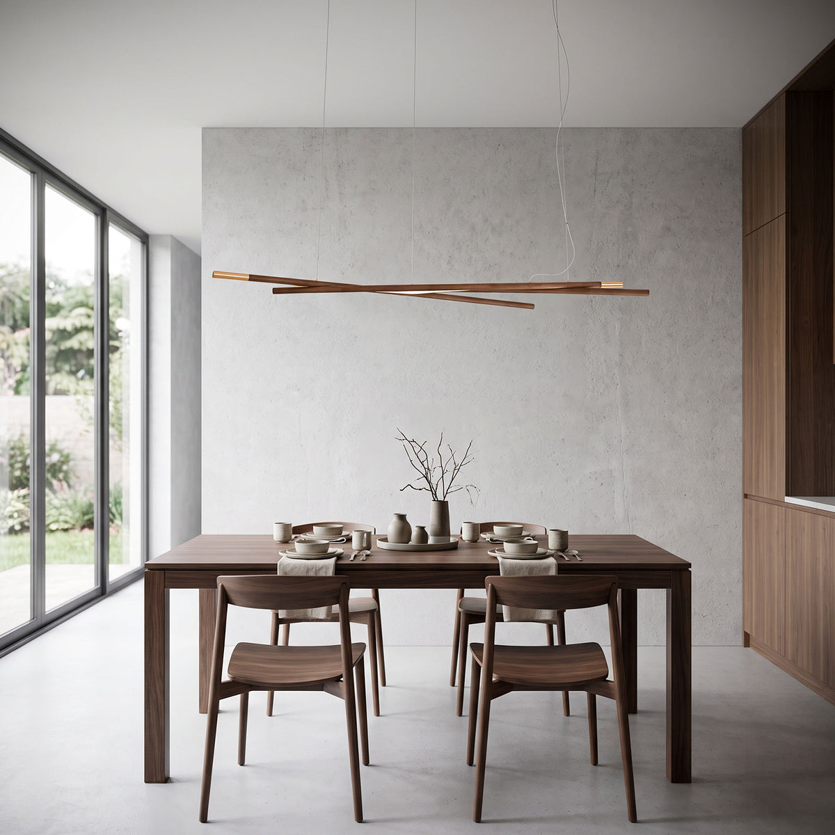WOMO Crossed Wooden Rod Linear Pendant Light -WM3253