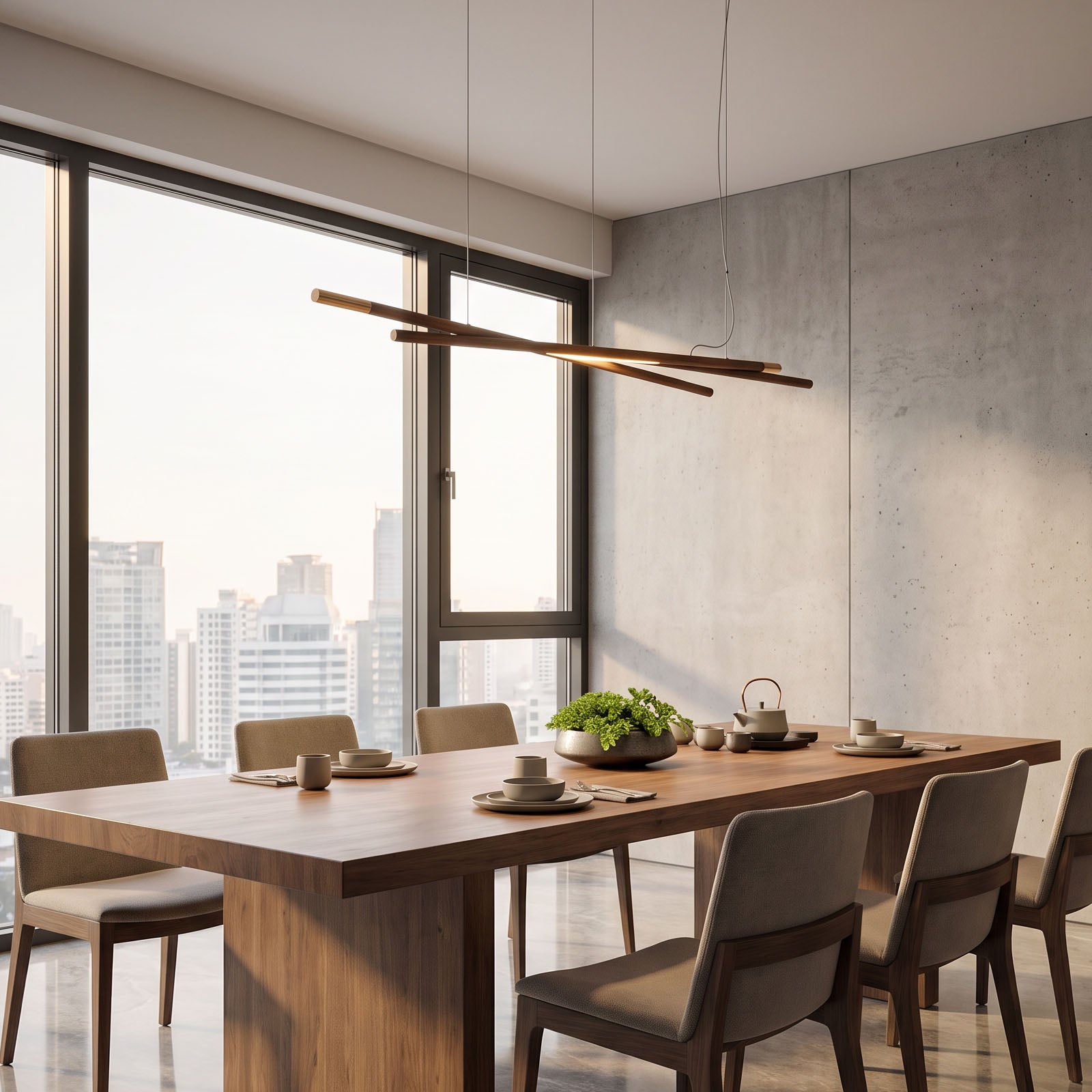 WOMO Crossed Wooden Rod Linear Pendant Light -WM3253
