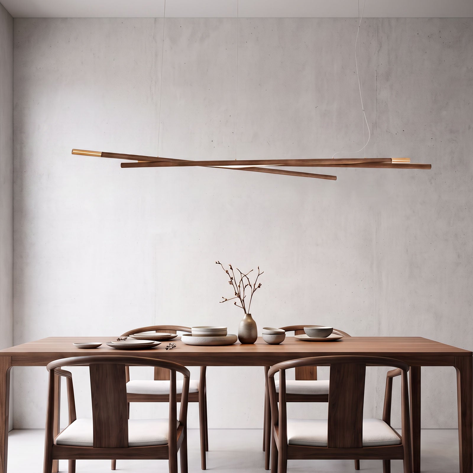 WOMO Crossed Wooden Rod Linear Pendant Light -WM3253