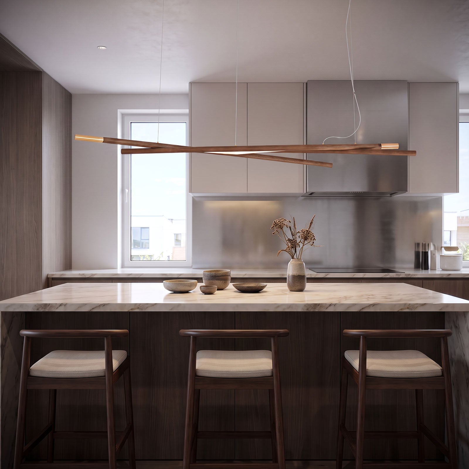 WOMO Crossed Wooden Rod Linear Pendant Light -WM3253