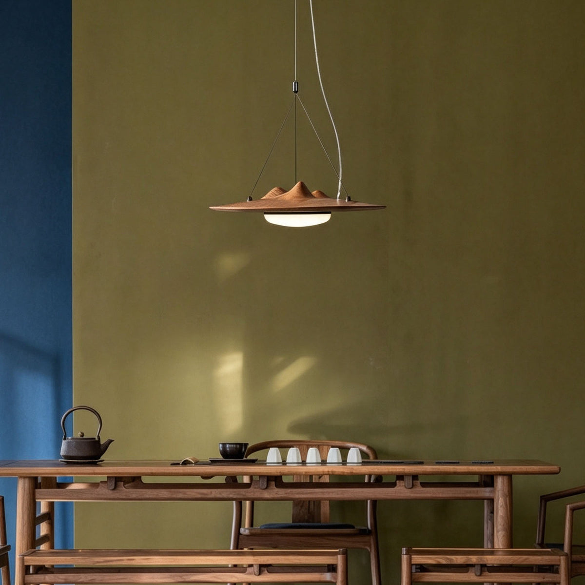 WOMO Mountain‑Inspired Wooden Disc Pendant Light-WM3254