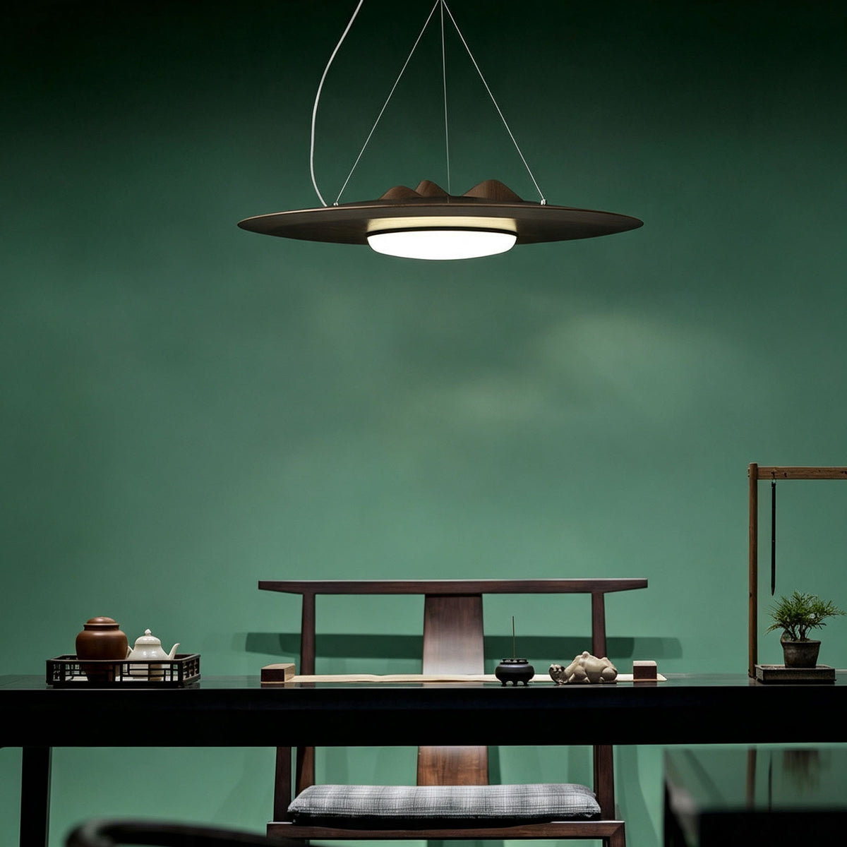 WOMO Mountain‑Inspired Wooden Disc Pendant Light-WM3254