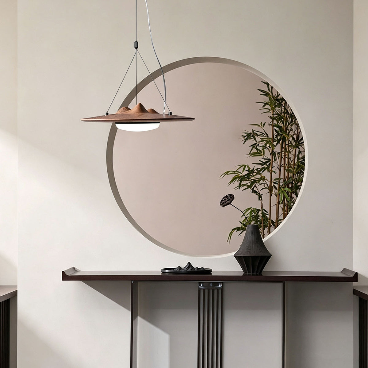 WOMO Mountain‑Inspired Wooden Disc Pendant Light-WM3254