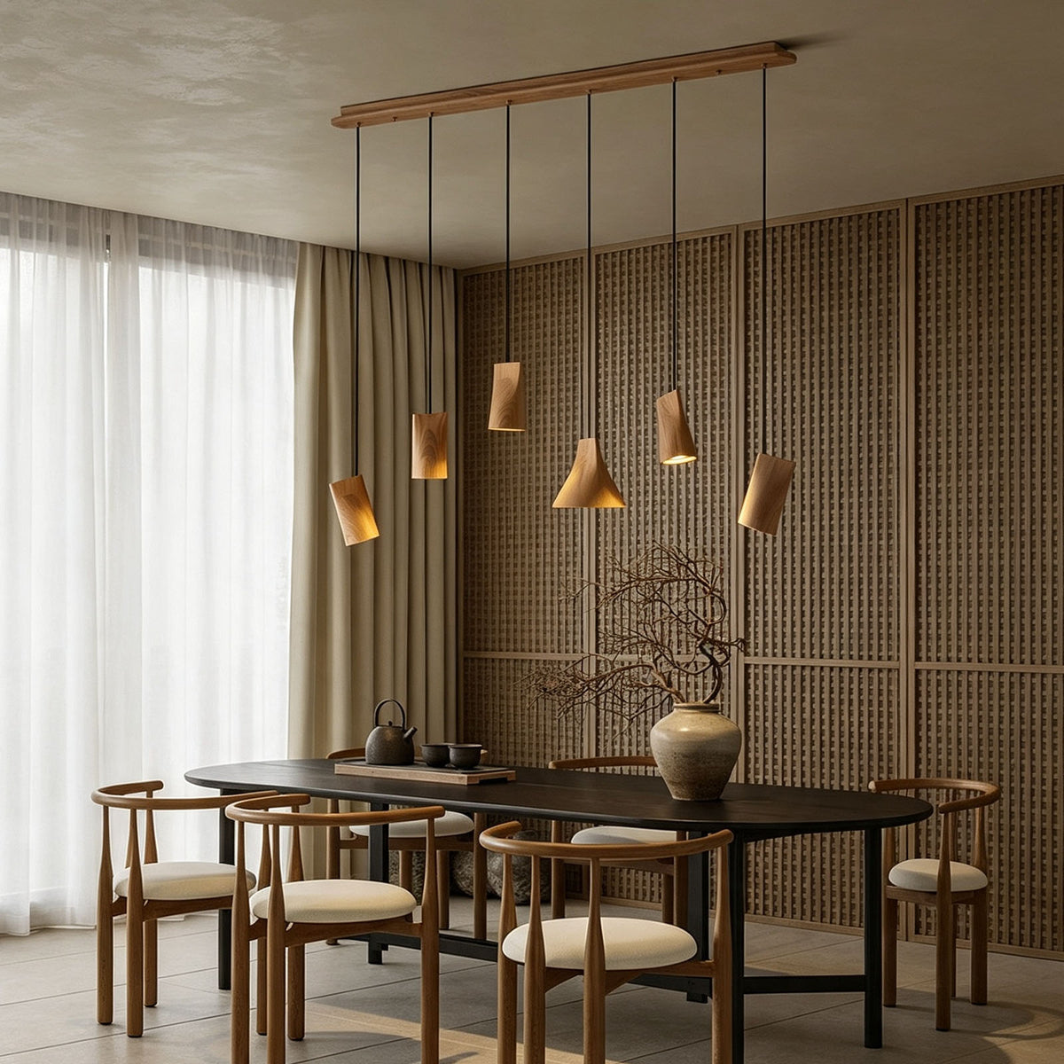 WOMO Multi‑Head Linear Wooden Pendant Light-WM3255