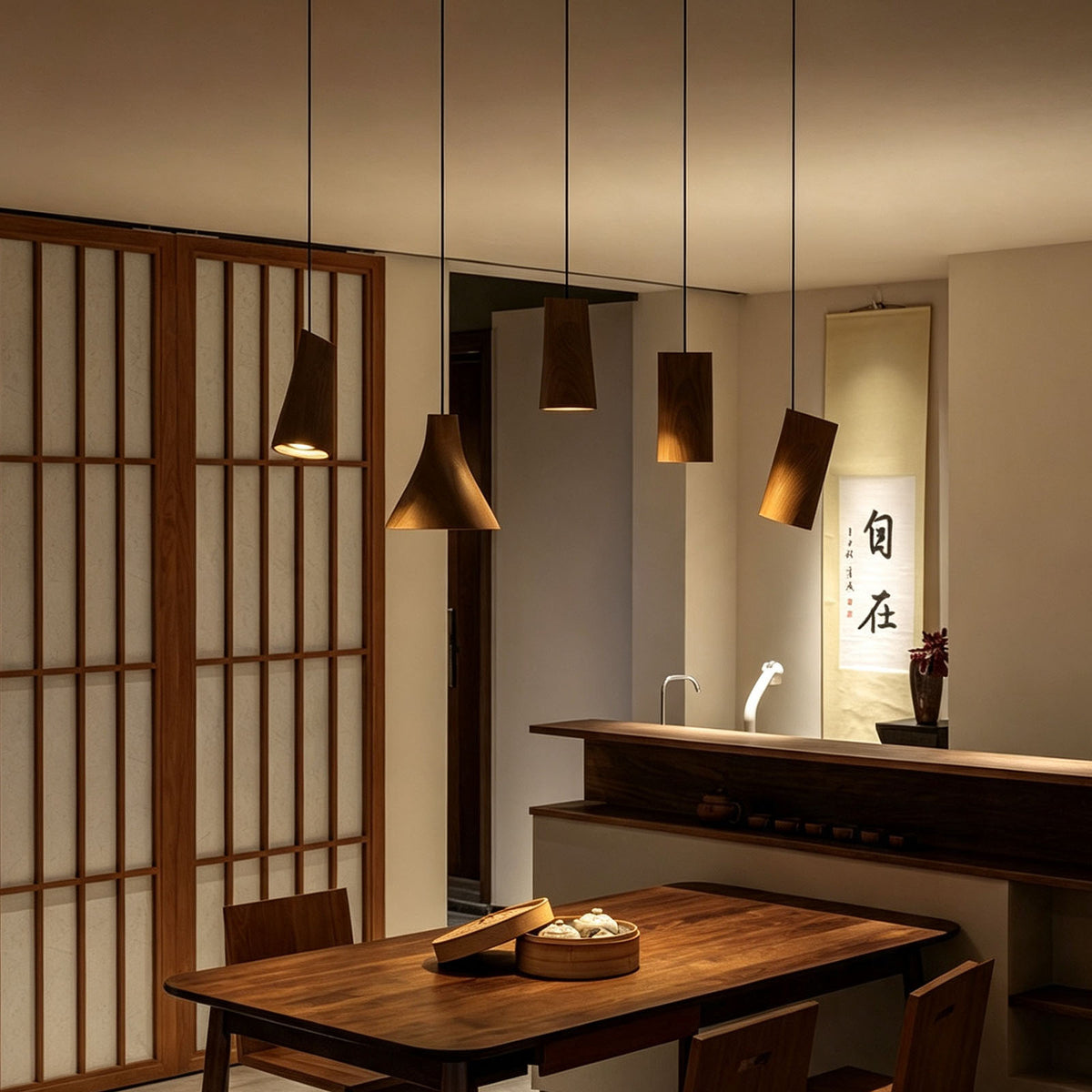 WOMO Multi‑Head Linear Wooden Pendant Light-WM3255