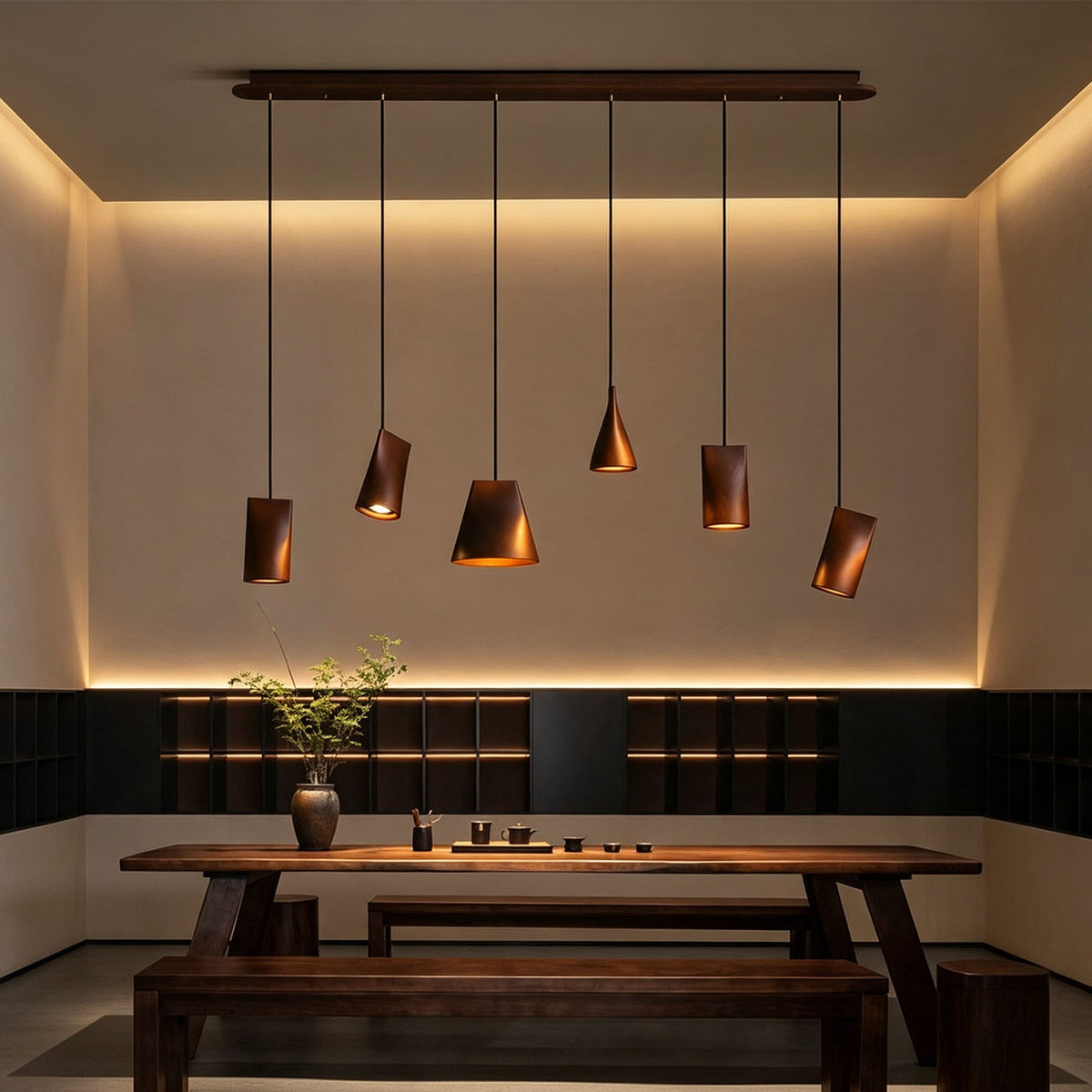 WOMO Multi‑Head Linear Wooden Pendant Light-WM3255
